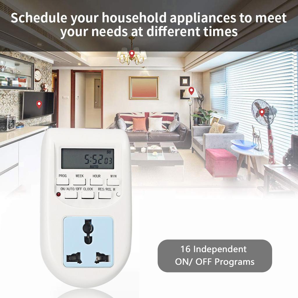 Plug in Digital Timer Switch Weekly Programmable Electrical Timer Outlet 16 Independent ON  OFF Programs for Home