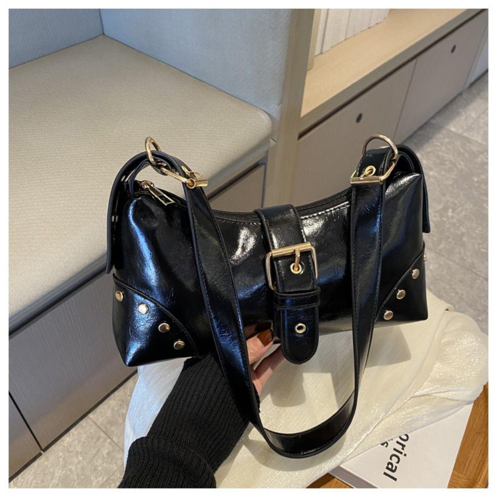 Y2k Rivet Shoulder Bag Vintage Spicy Girl Handbag Fashion Buckle Armpit Bag  Women