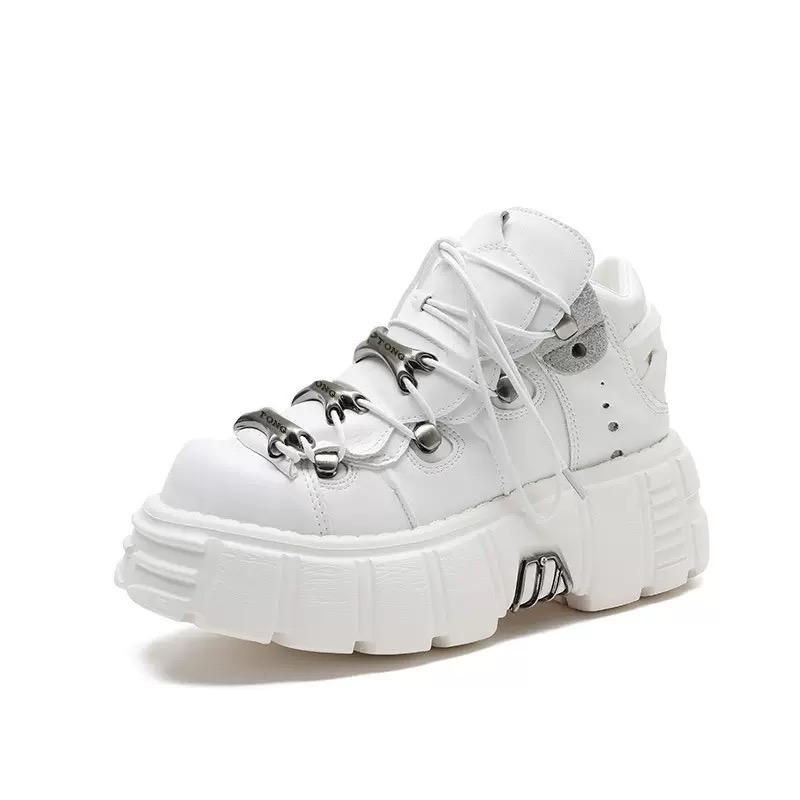 Mode Neu 2025 Marke Punk-Stil Damen Schuhe Schnürschuhe Absatzhöhe 6CM Plateauschuhe Frau Rockstiefel Metalldekor Damen Sneakers