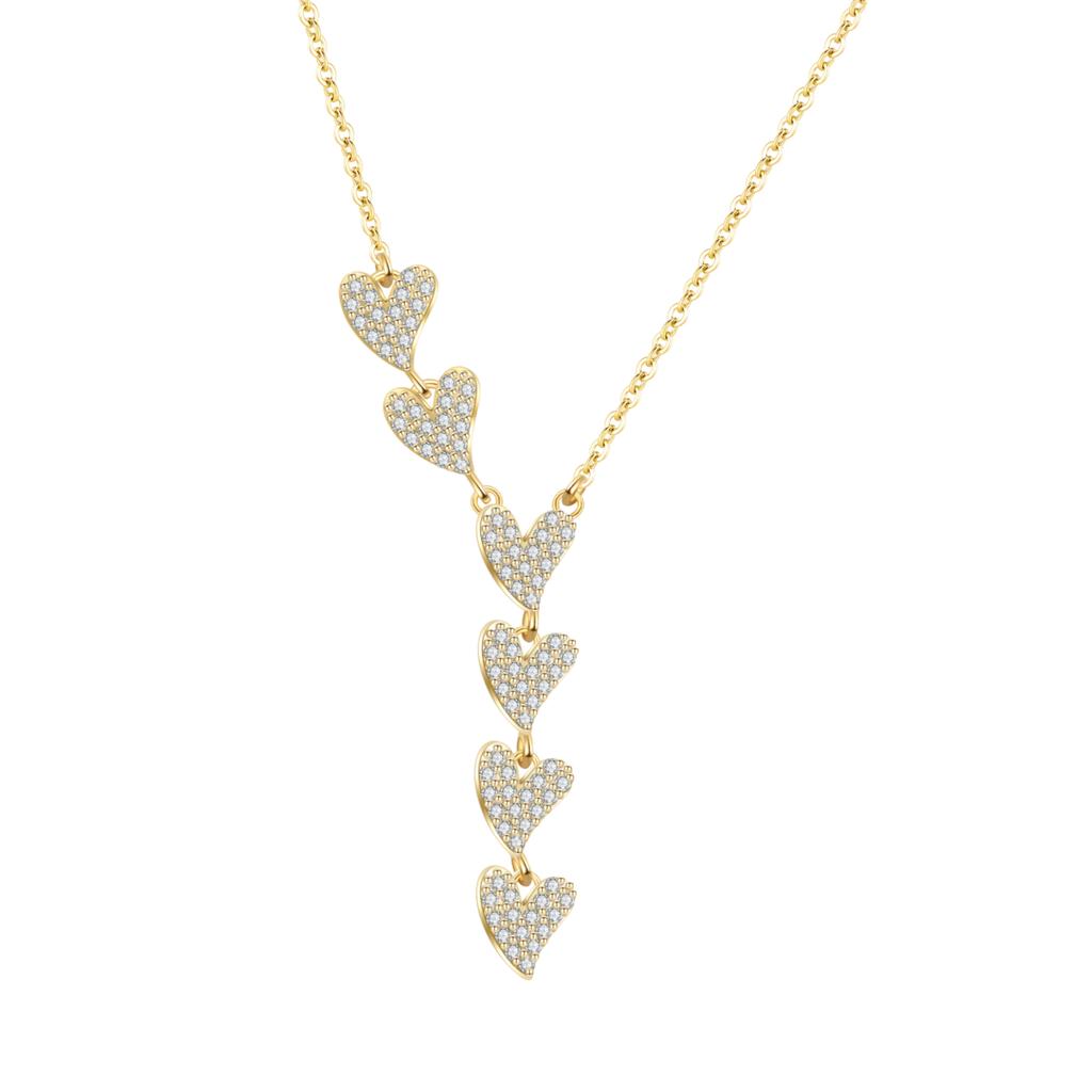 Fine Jewelry Dainty Heart Necklace CZ 925 Sterling Silver Zircon Tassel Heart Charm Necklace for Women