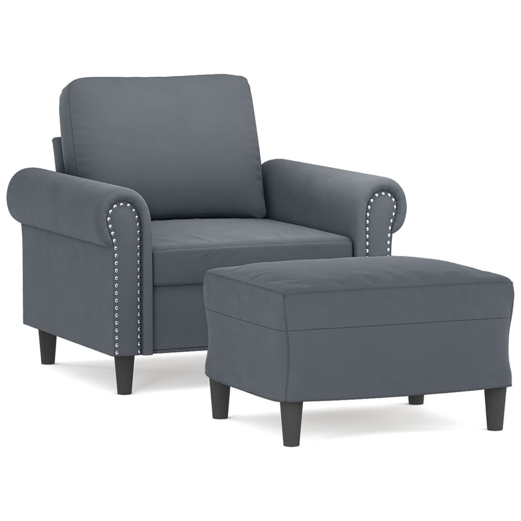 Vidaxl Armchair with Footrest, Dark Gray, 60 Cm, Upholstered In Velvet