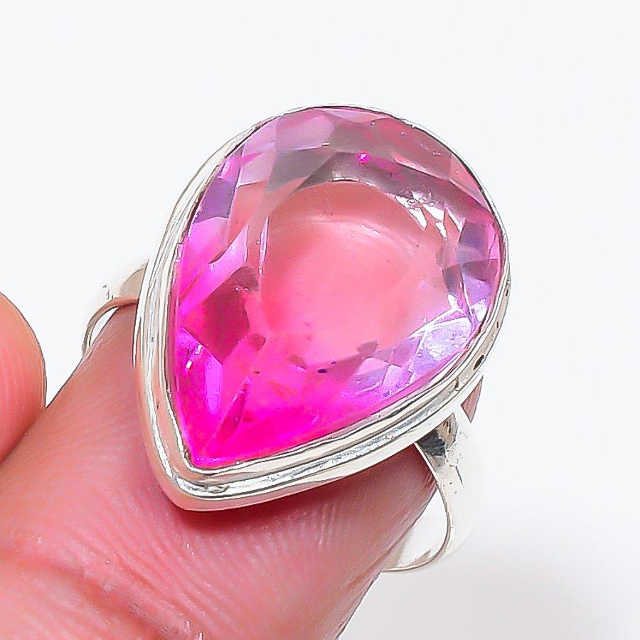 Natural Pink Kunzite Gemstone 925 Sterling Silver Jewelry Ring Size Adj. AR-18517