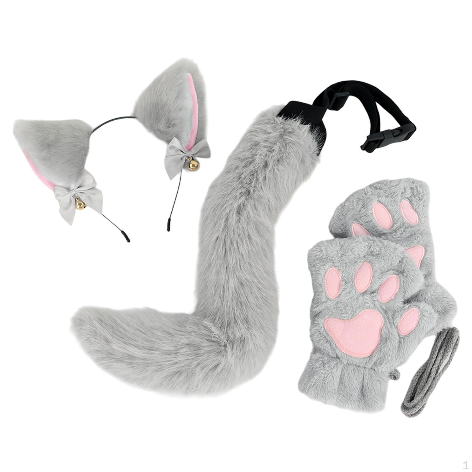 

Повязка на голову с ушками животных, набор с хвостом, очаровательные милые перчатки для женщин, девочек, дня рождения, выпускного вечера серый