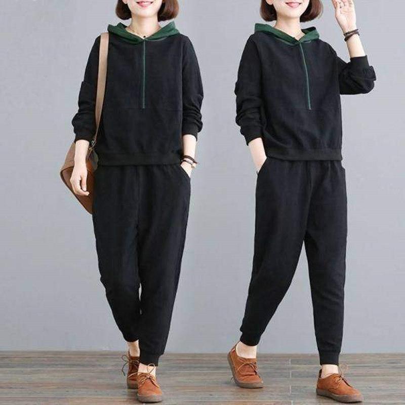 Casual Sports Suit Women's Loose Hooded Fashion Plus Size Spring and Autumn Sweater Running Suit Two-piece Suit