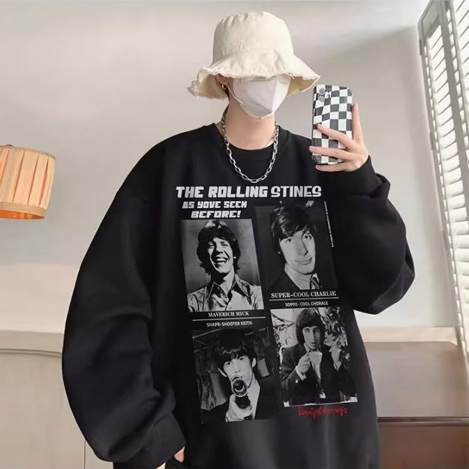 

Men s Trendy Cotton Crewneck Hoodie: Lightweight Spring/Autumn Fleece Jacket, Loose Fit, Student Style, Hoodless Outerwear. L чорний