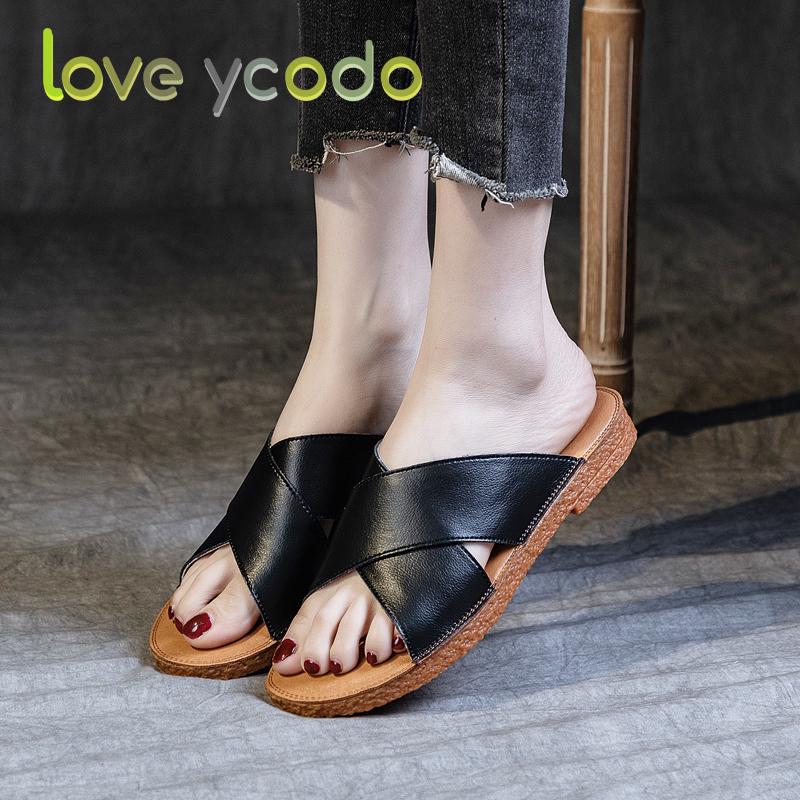 love ycodo Brand Summer Women's and Student Natural Leather Slippers Size 35-43