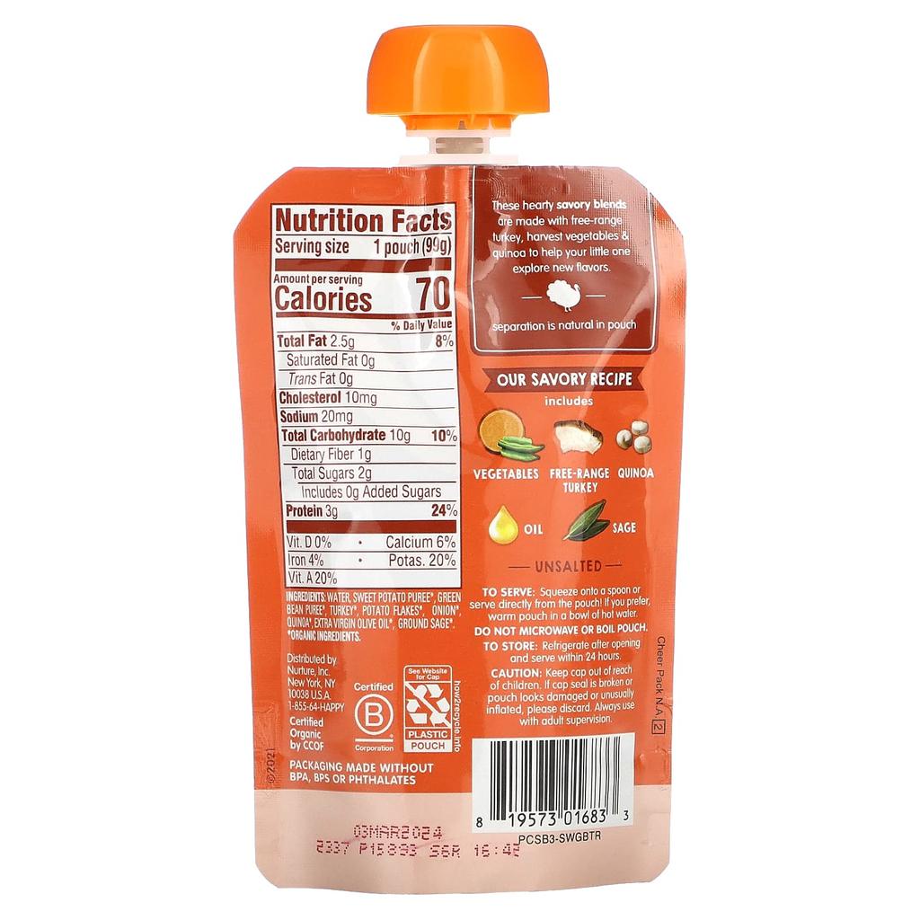 Happy Family Organics Happy Baby, Ages 7 Months and Up, Organic Turkey Veggie & Quinoa Skillet, 3.5 Oz (99 G)