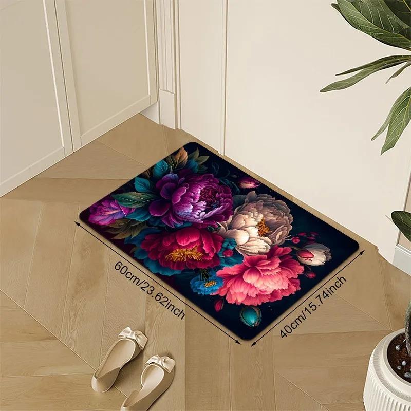 1 ks Vzor Pivoňky Rohožky do dveří Kuchyňské koberce Protiskluzové Pop design Koupelnové koberce Podložka do koupelny Koberec pro domácí dřez Prádelna Dekor