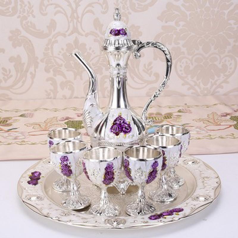 Luxury Court Style Wine Set 8pcs Zinc Alloy Goblet Decoration Home Restaurant Hotel Gift