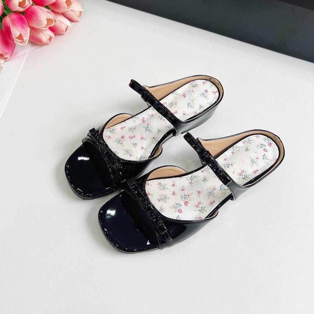 Height Increase 5cm Bow Word with Open Toe Cool Slippers Women's 25 Summer New Idyllic Floral Broken Heel Sandals