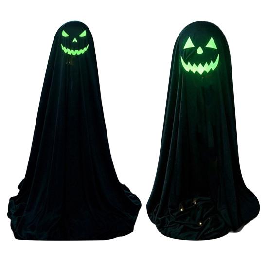 Halloween Ghost Decoration for Outdoor, Large Light Up Standing Ghost, Adjustable Spooky Black Ghost Decor for Porch, Yard Lawn