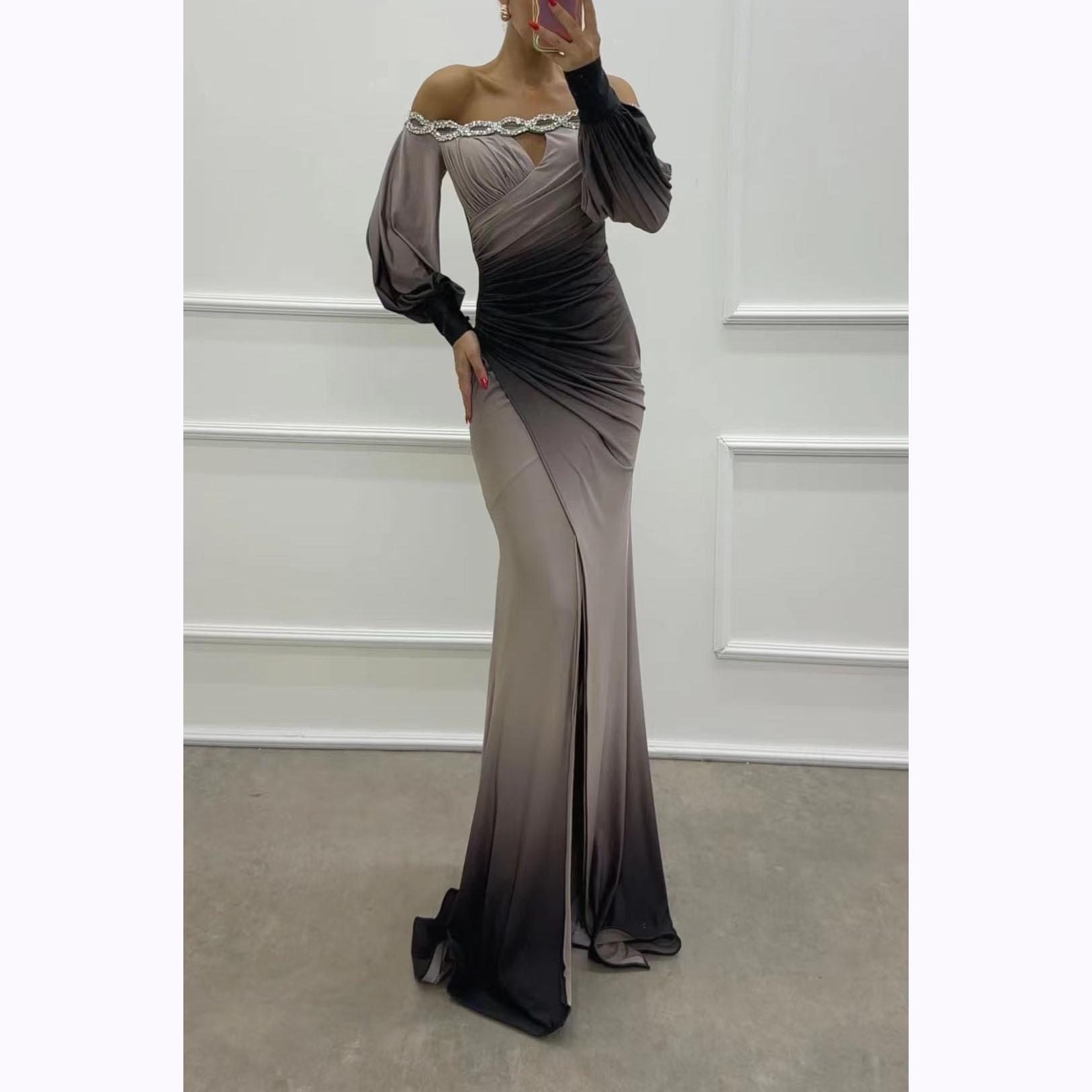 

Європейсько-Американська Сукня Максі з Відкритими Плечима та Кольоровими Блоками - Нова Мода, Сексуальний та Елегантний Жіночий Одяг M сірий