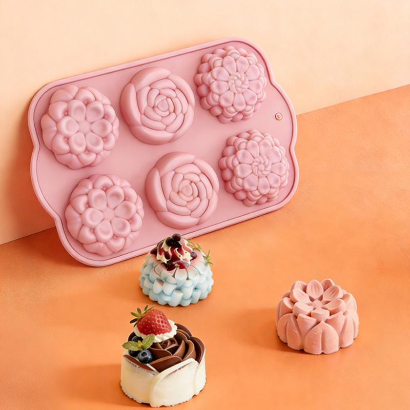 6 Holes Rose Flower Handmade Soap Candle Silicone Mold Heart Shape DIY Cake Chocolate Baking Tools Ice Cube Making Mould
