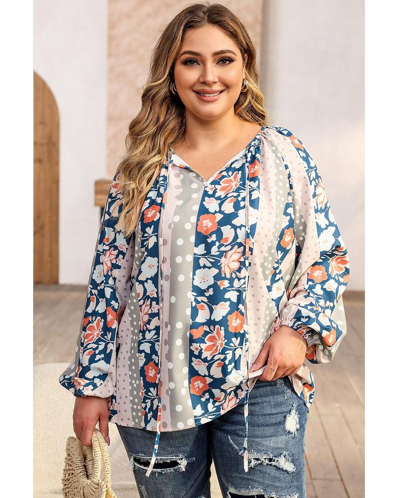 Azura Exchange Printed Split Neck Blouse