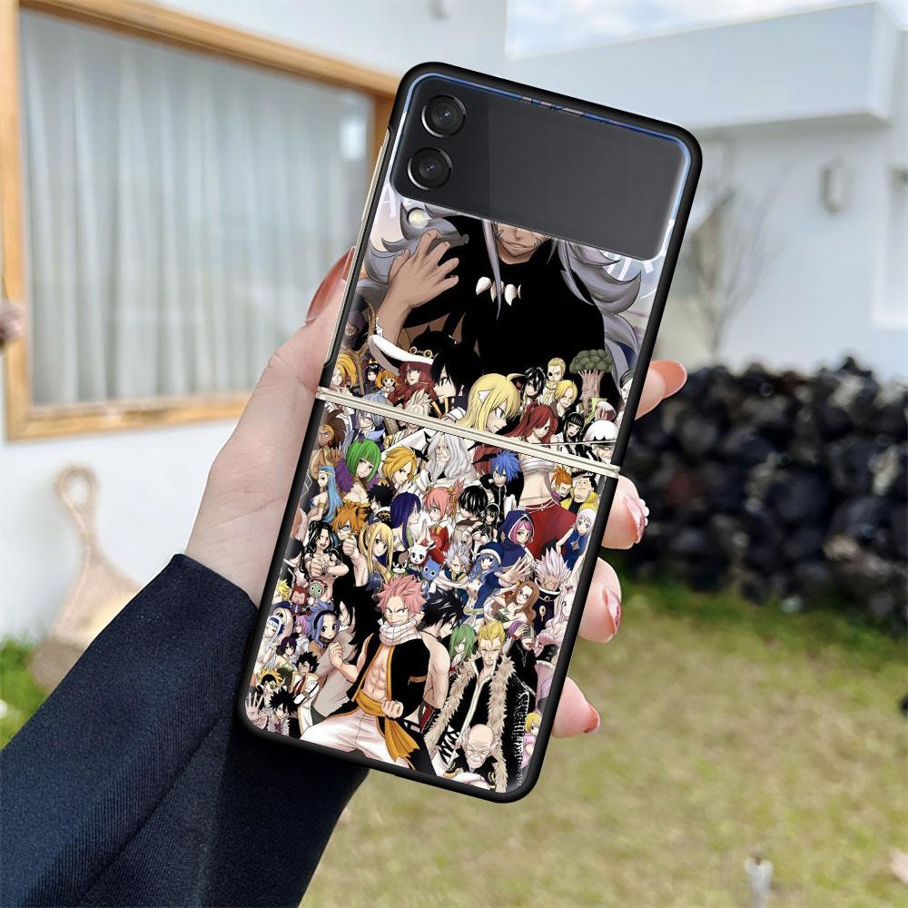 

Роскошный чехол для Samsung Galaxy Z Flip 4 3 5G, черный ПК, жесткие чехлы для телефонов, модная задняя крышка ZFlip Funda FAIRY TAIL, аниме Shell Sac Samsung Z Flip 5G