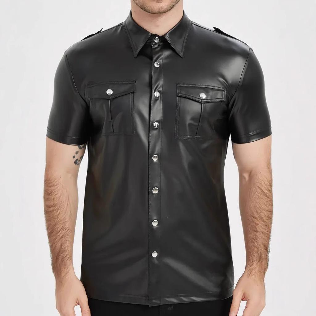Men's Short-Sleeve Custom Street Style Button-Down Shirt Motorcycle Jacket for Parties, Daily Wear, and Club Outfits