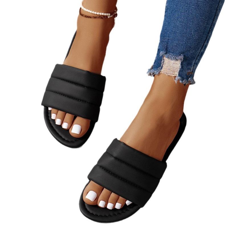 New European and American Foreign Trade Bag Sponge Broadband One-word Slippers Women Wear Large Size Flat Heel Light Beach Cool Slippers