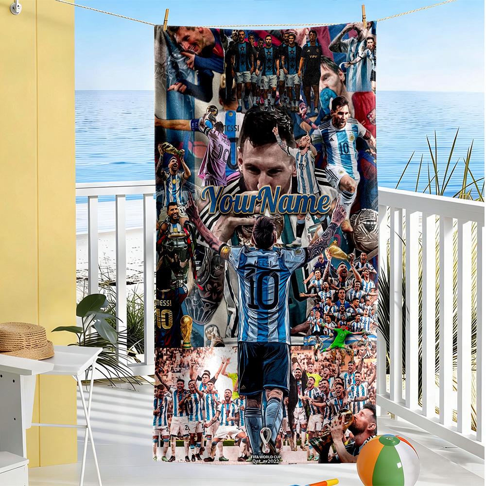 Messi Personalized Text Beach Towel Soft Durable Quick-Dry Suitable for Swimming Gym Camping Yoga Vacation