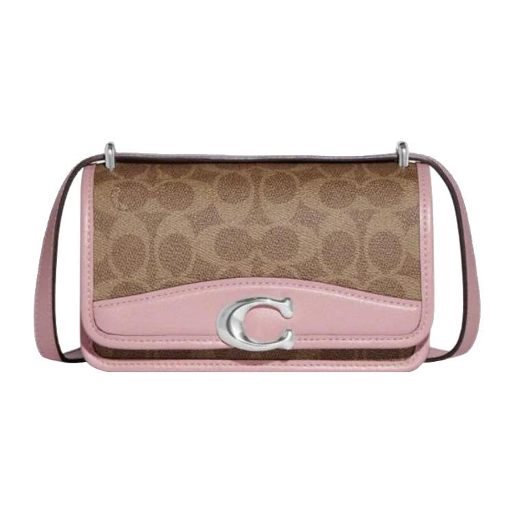 New COACH Bandit Coated Canvas With Luxury Style Refined Calfskin Shoulder Bag, Crossbody Bag Small Women's Brown & Pink CF936-LHRJ8