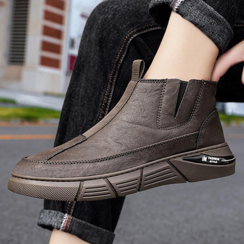 Classic Men Leather Boots Fashion Comfortable Platform Casual Shoes Chelsea Britain Ankle Boots Male Lazy Boot Zapatillas Hombre