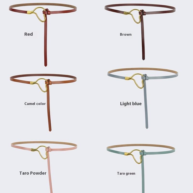 Curea de piele pentru femei cu decorațiune înnodată cu cămașă de rochie, simplă și versatilă, piele de vacă pură, curea subțire