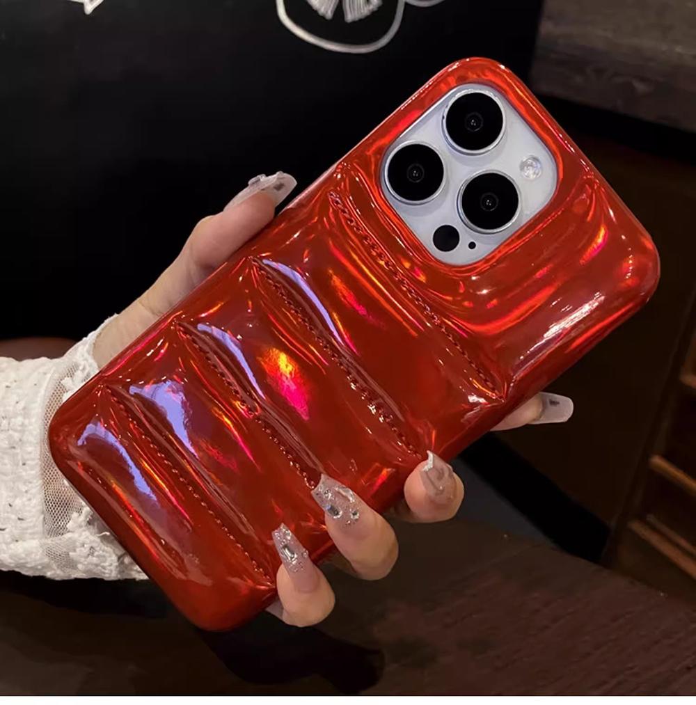 Glossy Laser Skin Down Jacket Aurora Phone Case for For Iphone 17 16 14 11 12 13 1 Pro Max 16 Plus Shockproof Soft Cover