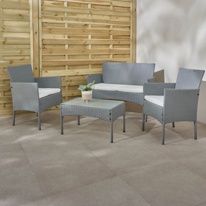 Salon de jardin en résine Gris "Barcelone" 4 places Wilsa Garden