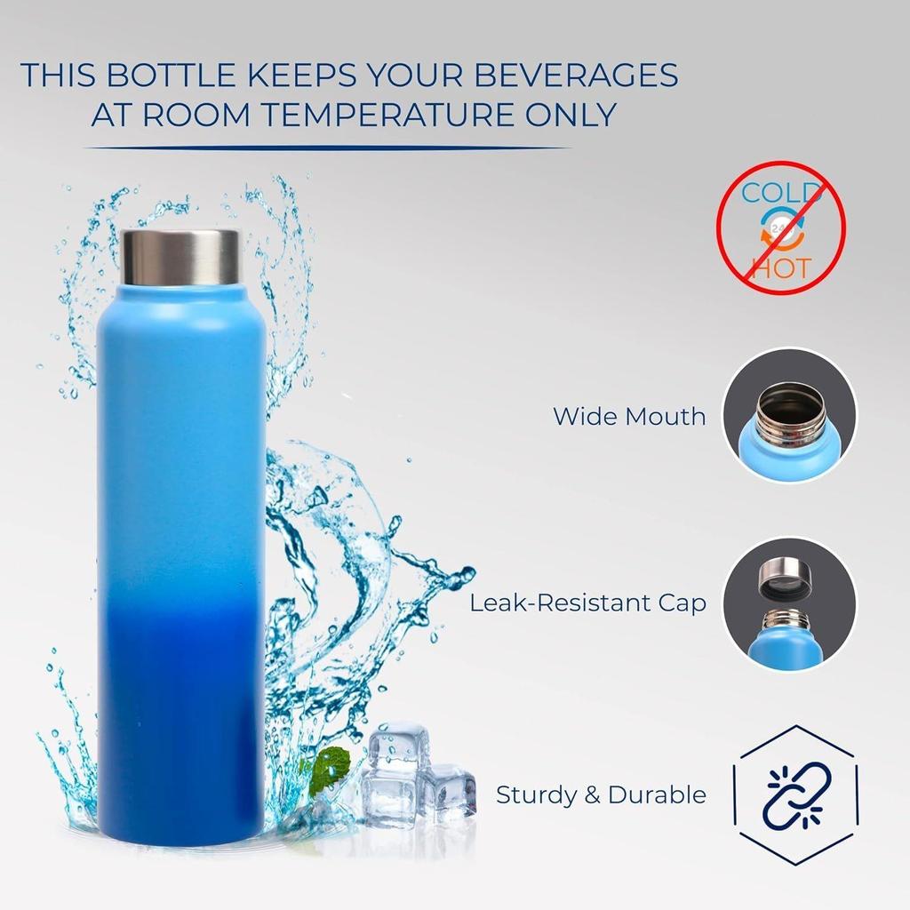 Stainless Steel Water Bottle 1 Ltr For Kids, Boys, Girls, 1 Litre Bottles for Gym, Fridge Use, School & Office (Steel Cap - Set of 3, Blue Blue)