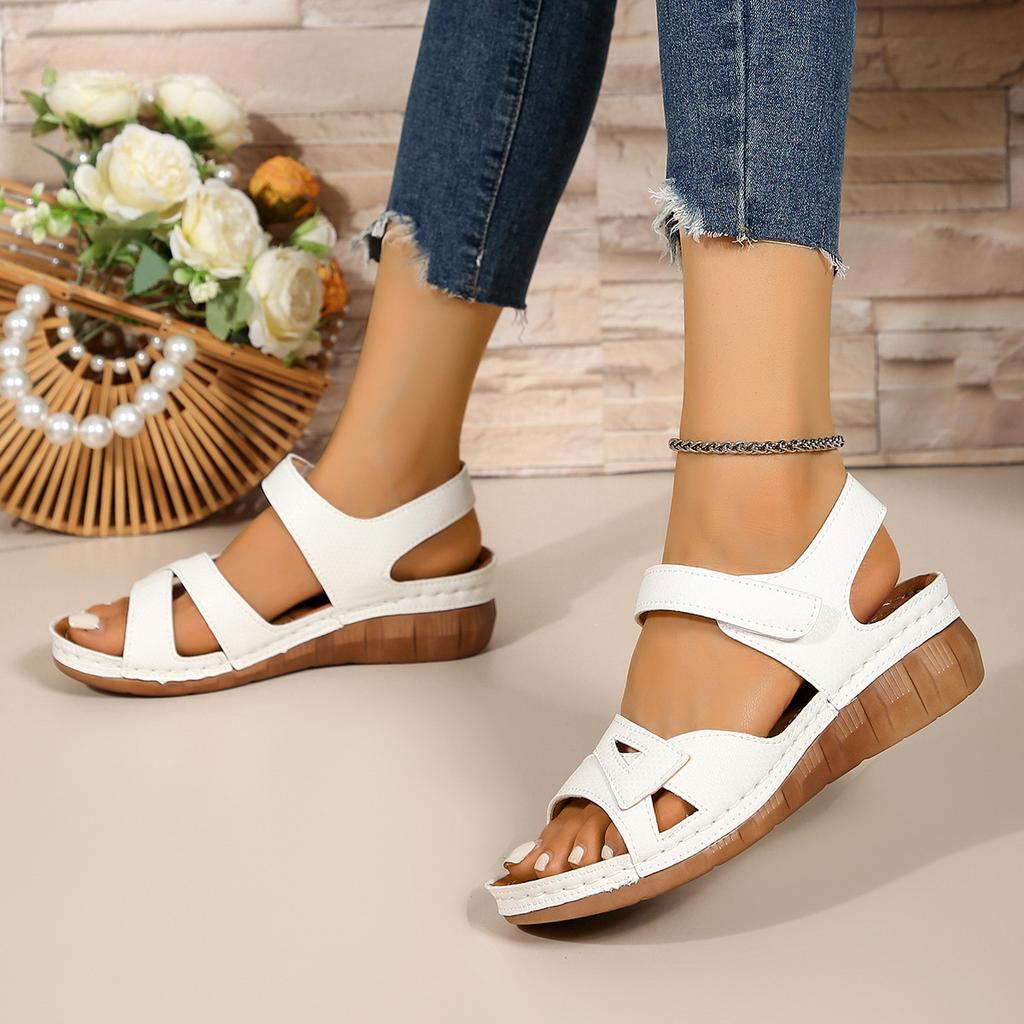 Casual Fish Mouth Sandals Roman Style Sandals Outer Wear Velcro Wedge Heel Platform Sandals Women