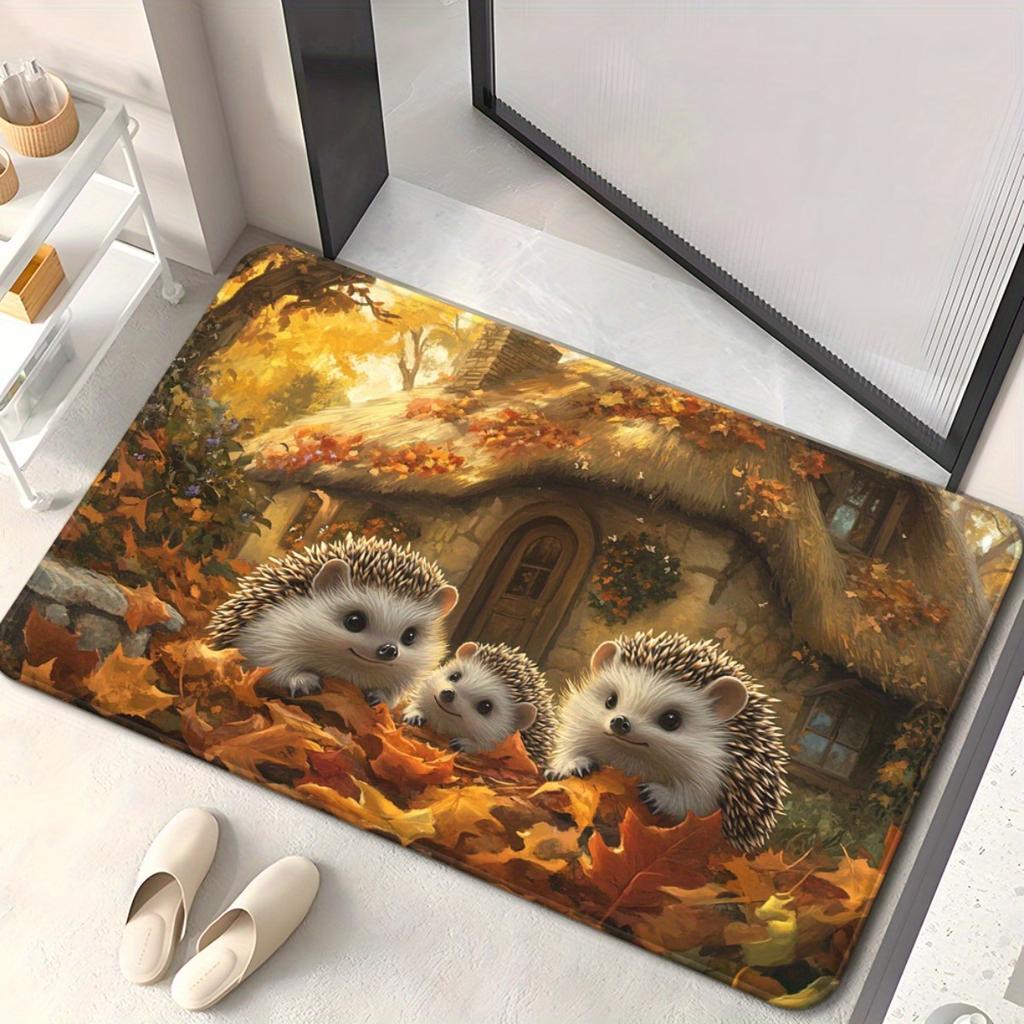 Autumn Forest Hedgehog Doormat - Absorbent Non-Slip Washable Rug for Bathroom , Bedroom & Living Room Decor