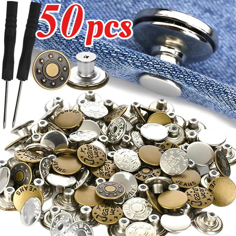 10-50 Pezzi Bottoni Staccabili per Jeans Vita Regolabile Fibbie Metalliche per Pantaloni Senza Cuciture Kit di Riparazione con Attrezzi