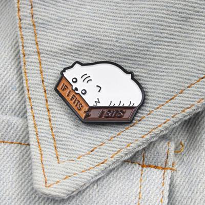 Cartoon Cat Enamel English Letter If I Fits I Sits Brož Pin Collar Badge Decor