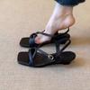 Fashion Simple Crossover with Square Toe Wedge Romans Feminine Fashion Open Toe Slip Strap Soft Sole Non-Slip Sandals