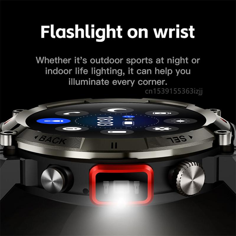 S100 KE3 Taschenlampe Smartwatch 1,43 Zoll Amoled Großer Bildschirm BT Anruf Licht Smartwatch Für Männer Outdoor Sport Fitness Tracker