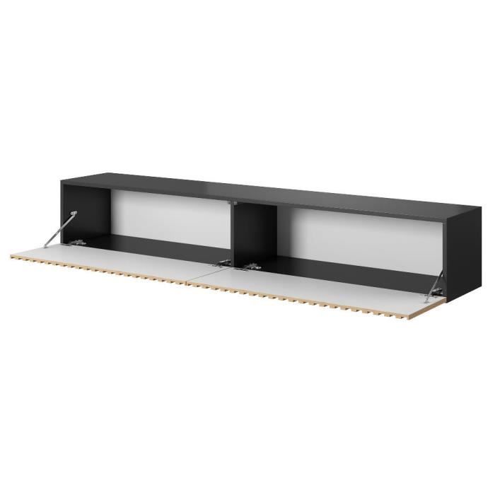 Măsuță TV - Negru cu fațadă din stejar artizanal - Telire - 175 x 31,6 x 30