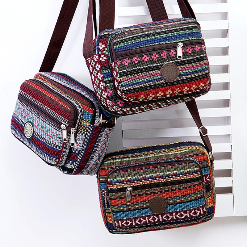 Boho Ethnic Pattern Nylon Crossbody Bag Lightweight Casual Women's Shoulder Bag
