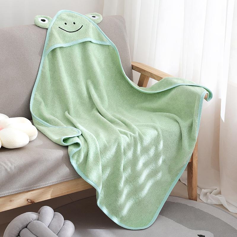 Baby Hooded Poncho Towel  Cotton Class  Bath Cloak with Cartoon Print Super Soft Highly Absorbent for Newborn Infants