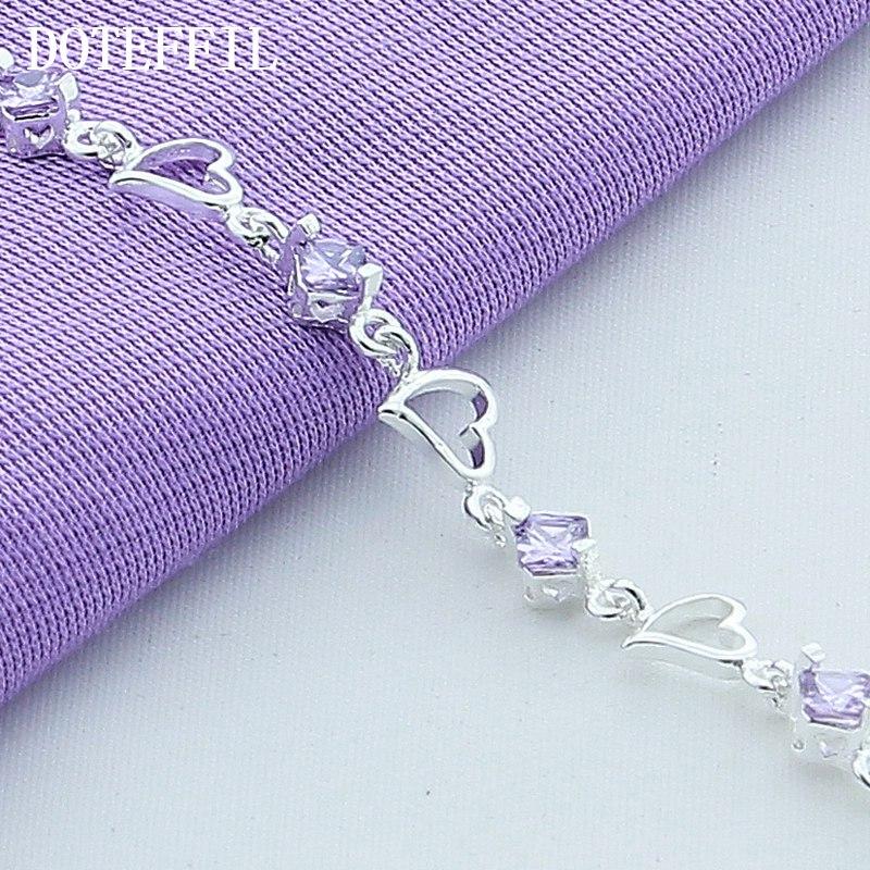  Tone Heart Purple Cubic Zircon Bracelets Jewelry Engagement Celebration Gathering Christmas Women Souvenir GiftTrendy Bracelets