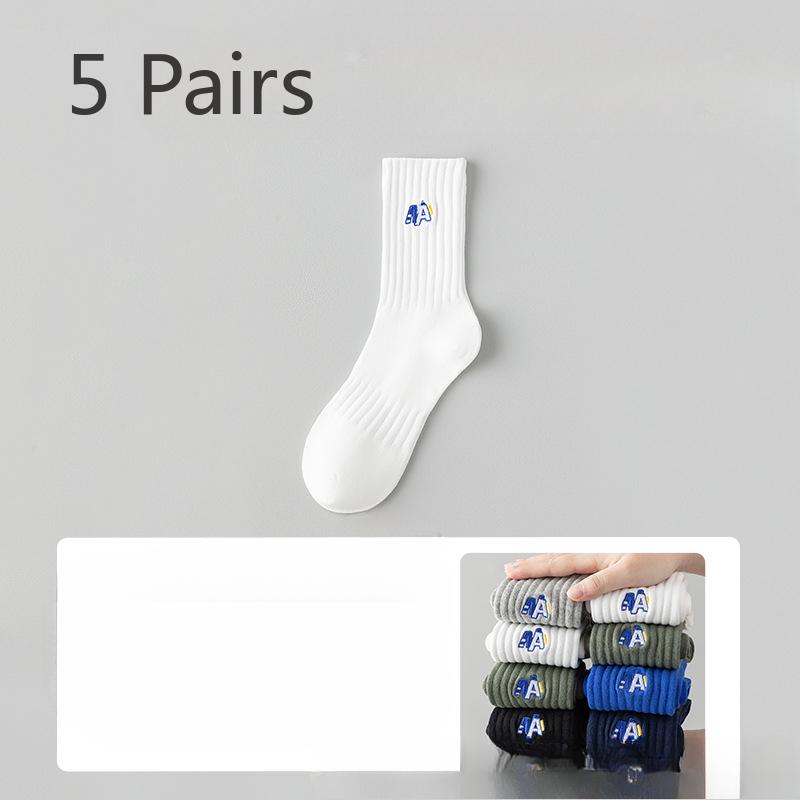 5 пар мужских весенне-летних носков из чистого хлопка, антибактериальных, влагоотводящих, дезодорирующих, спортивных, для баскетбола 5 Pairs белый