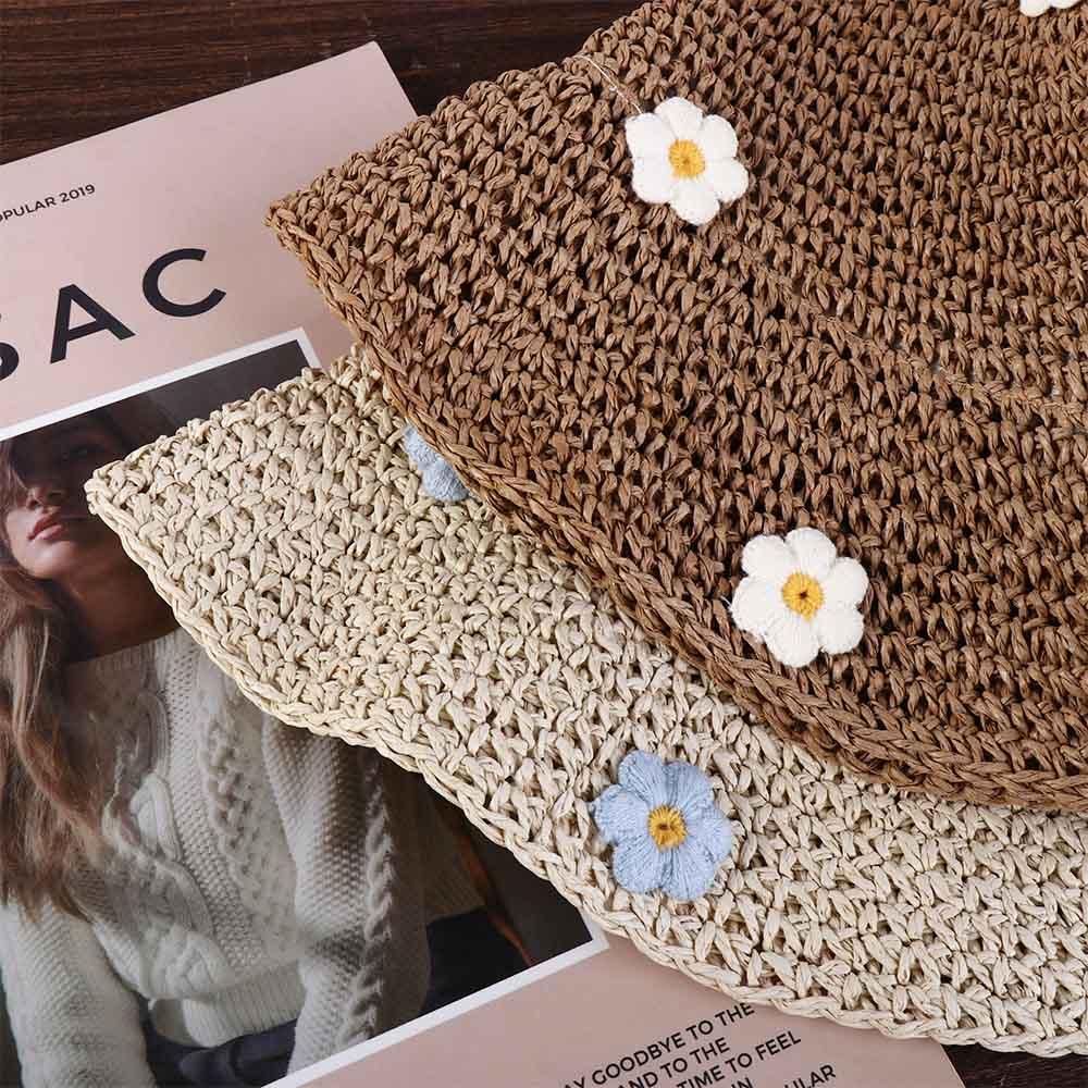 Beach Hat Handmade Weave UV Protection Flower Sunscreen Sun Cap Straw Hat Sun Hat Sun Protection