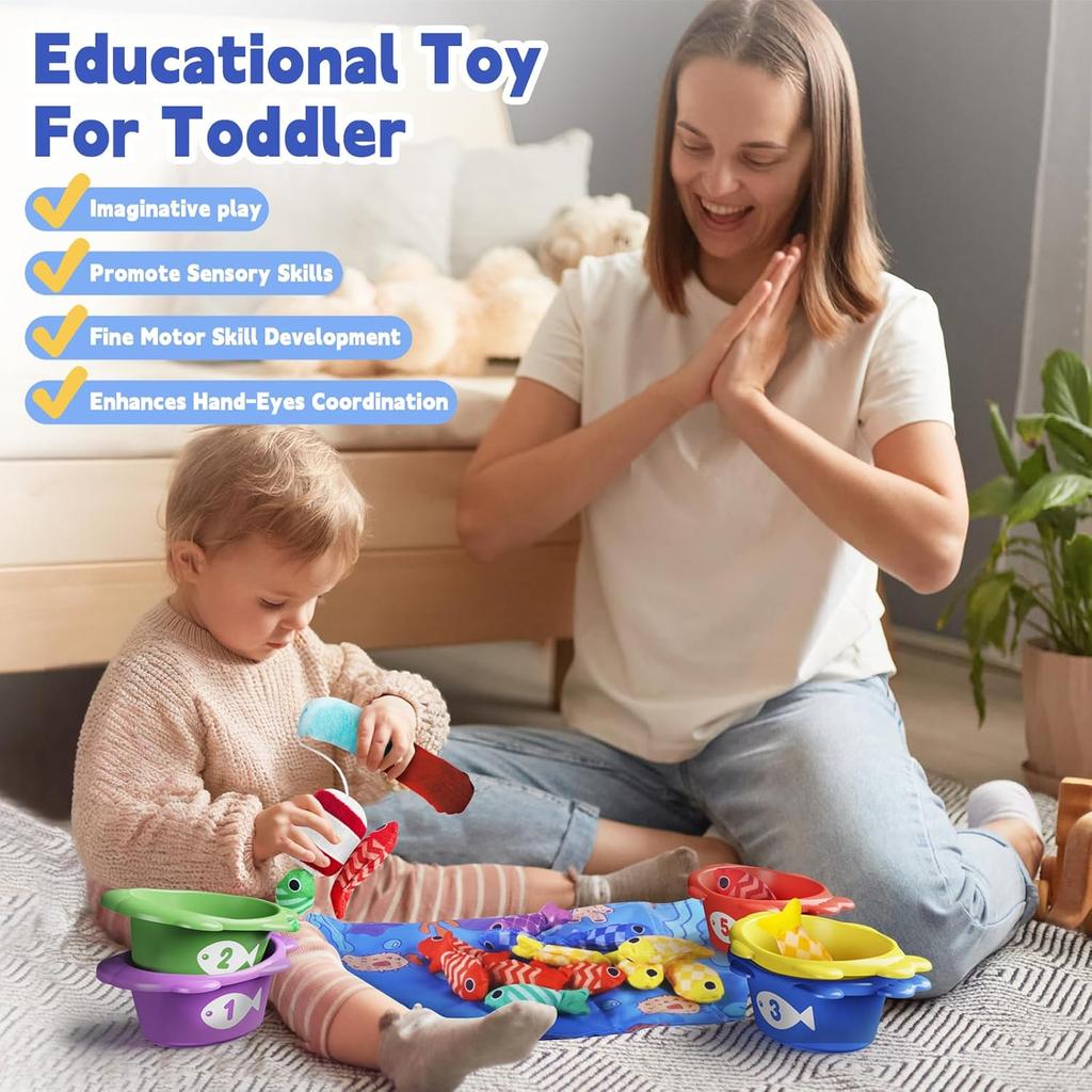 Montessori Cloth Fishing Game Sensory Baby Toys for Toddlers 1-3, Number Counting&Color Sorting, Gifts for Birthday Christmas