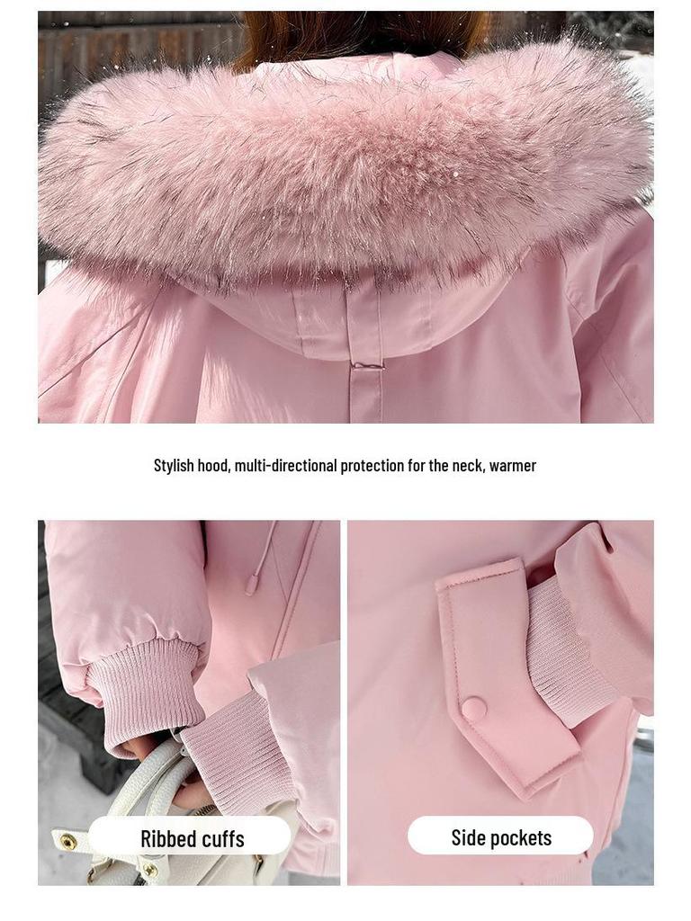 Women's Winter Hooded Cotton-Padded Parka with Stand-Up Collar and Badge Design