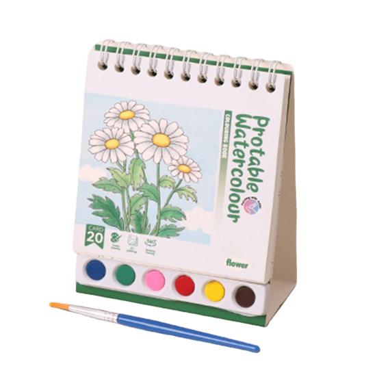 

Creative Painting Book Set Watercolor Sheets with 6 Color Grids Ergonomic Brush Mini Watercolor зелёный