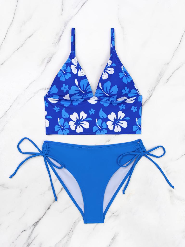 Women's Swimwear Sexy Printed Halter Neck Bikini Suit Side Tie High Waist Swimsuit Beachwear