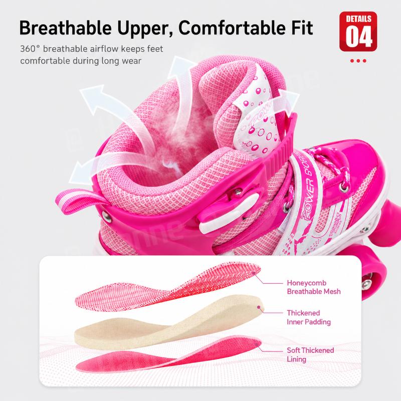 Kids Adjustable Roller Skates Quad Design Wear-resistant Wheels Safe Toe Stop for Beginner Boys Girls Outdoor Exercise