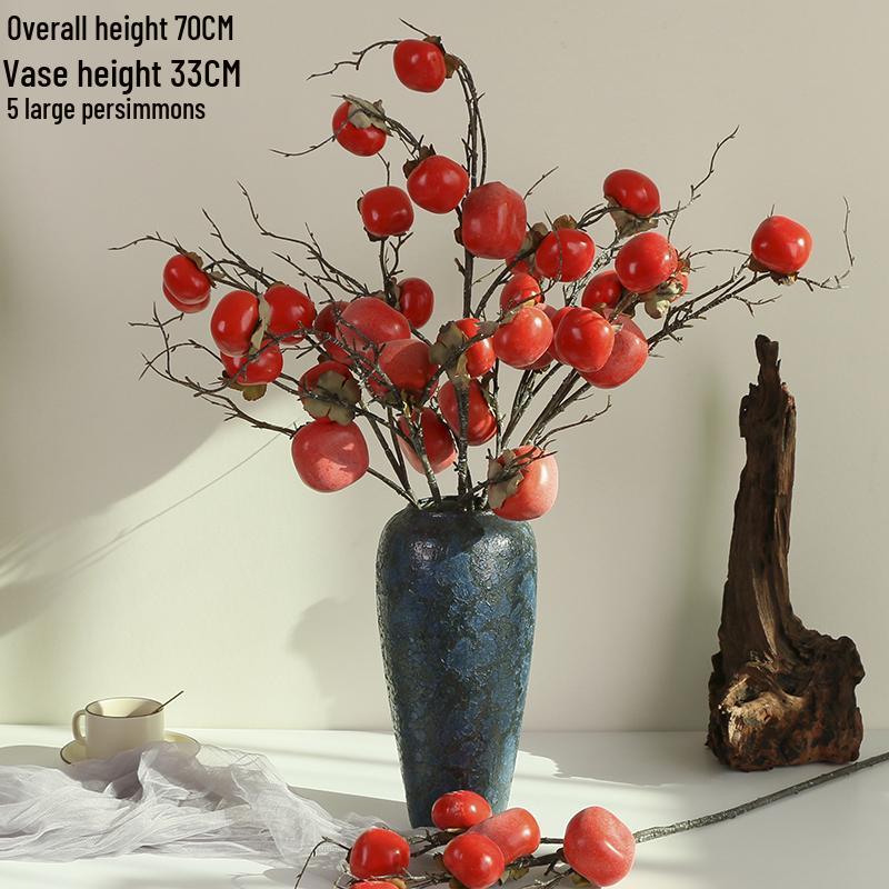 Pomegranate and Persimmon Artificial Flower Branch for Living Room or Dining Table Decoration