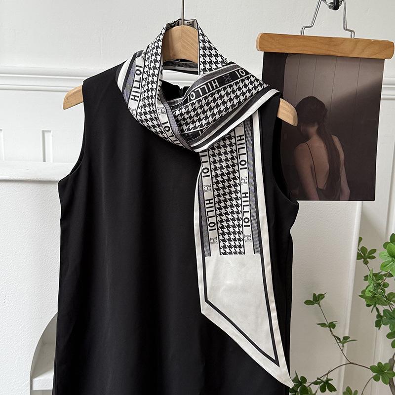 Silk scarf atmosphere, new long silk scarf, streamer, women's high-end sense, matching shirt, small scarf, headscarf, headband.