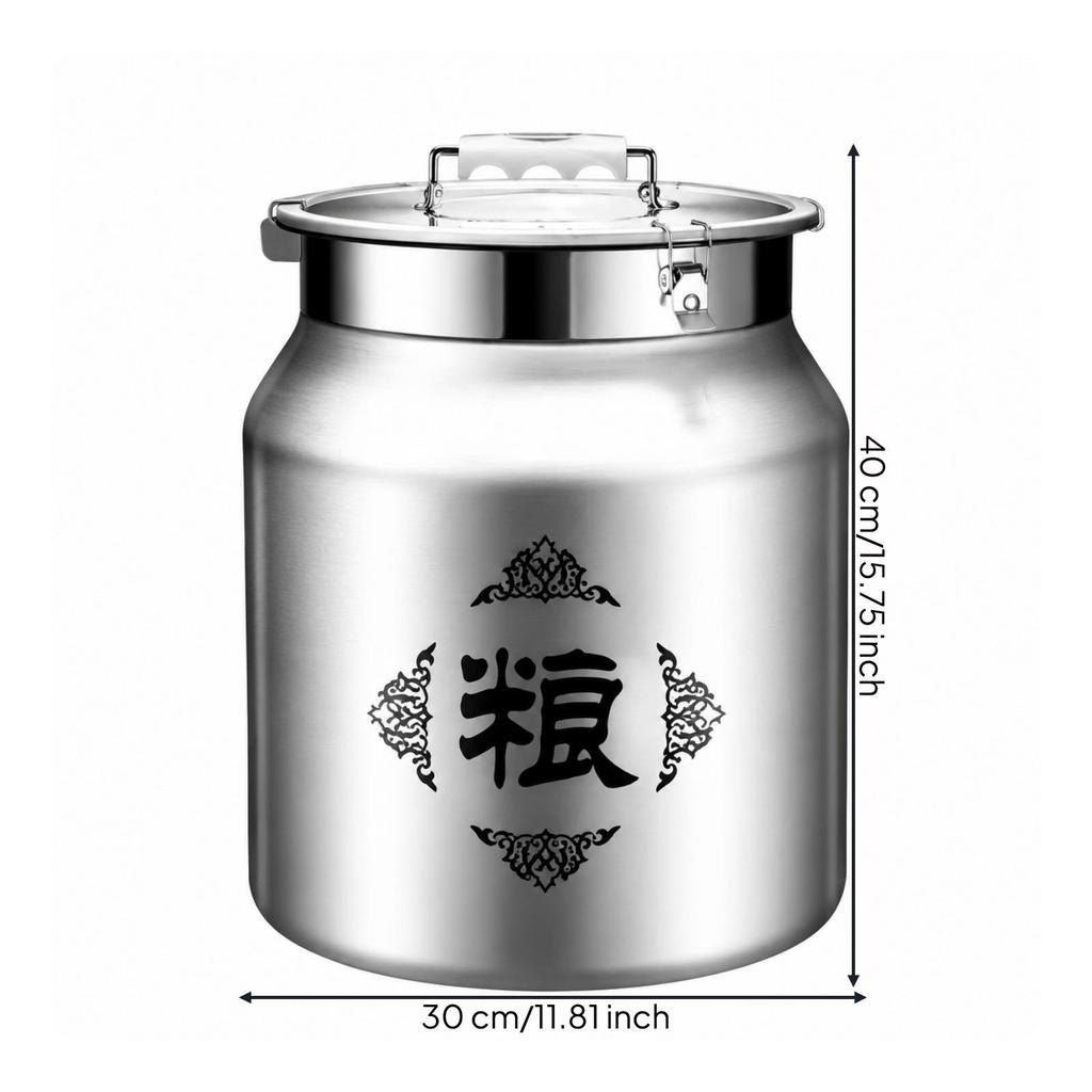 Sealed Food Container with Measuring Cup dampnessResistant ClampLid Stainless Steel Storage Jar