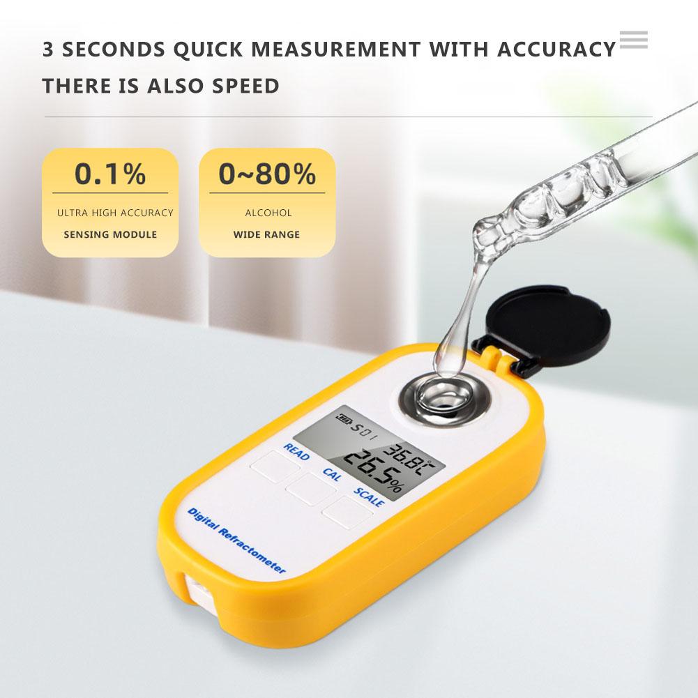 Digital Brix Refractometer LCD Display Alcohol Refractive Index Tester High Accuracy for Spirit Alcohol Volume Percent