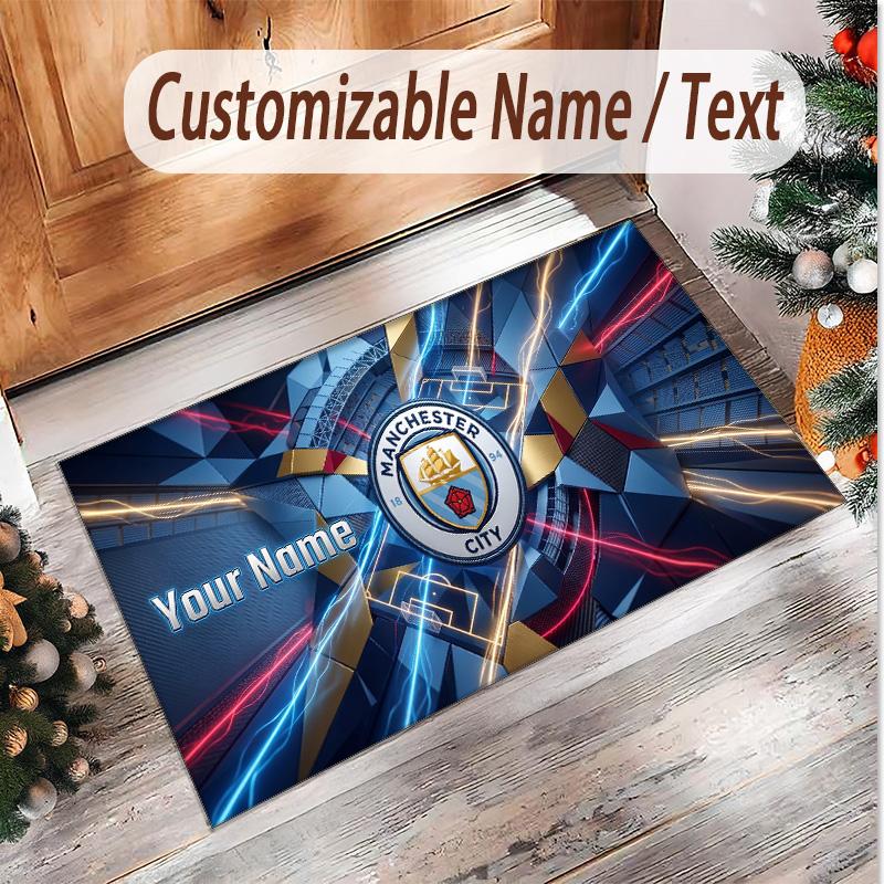 Personalized Crystal Velvet Carpet Manchester City Pattern Non Slip Floor Rug